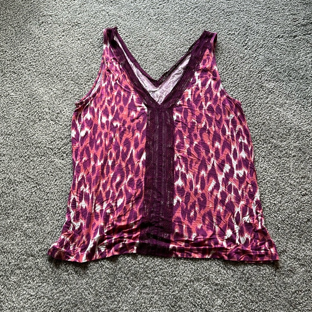 Pink leopard tank with lace trim
